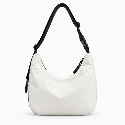 The Sunday Avenue White Nylon Hobo Shoulder Bag with Zip Closure