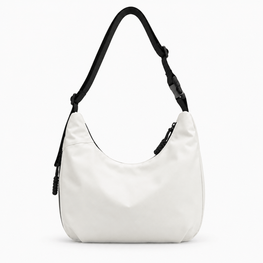 The Sunday Avenue White Nylon Hobo Shoulder Bag with Zip Closure