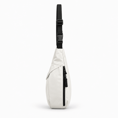 The Sunday Avenue White Nylon Hobo Shoulder Bag with Zip Closure