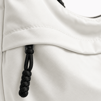 The Sunday Avenue White Nylon Hobo Shoulder Bag with Zip Closure