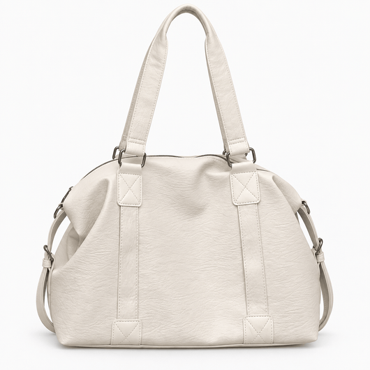 The Sunday Avenue White Solena Large Black Leather Tote Bag with Removable Shoulder Strap