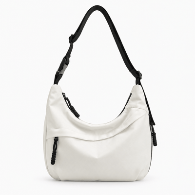 The Sunday Avenue White White Nylon Hobo Shoulder Bag with Zip Closure