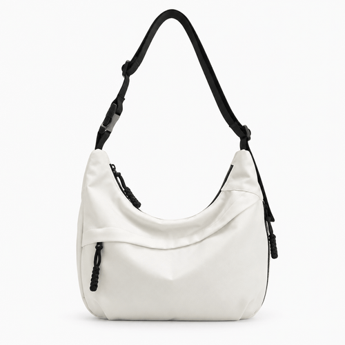 Nylon Hobo Shoulder Bag with Zip Closure - Isabella