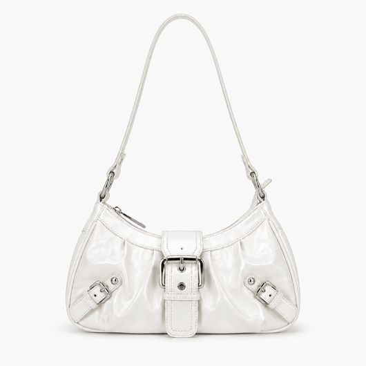 The Sunday Avenue White Women’s Dark Brown Synthetic Leather Shoulder Bag with Buckle Detail