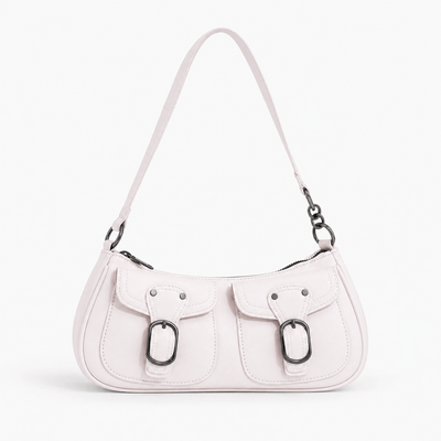The Sunday Avenue White Women’s Dark Red Baguette Shoulder Bag with Front Buckle Pockets