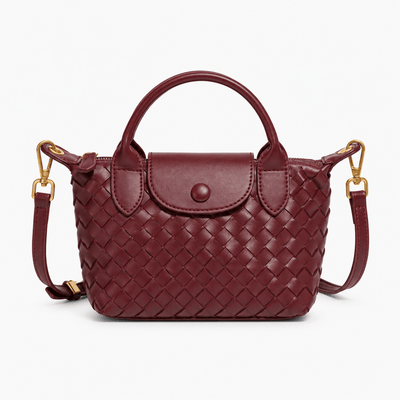 The Sunday Avenue Wine Red Dark Brown Woven Mini Crossbody Bag with Top Handles