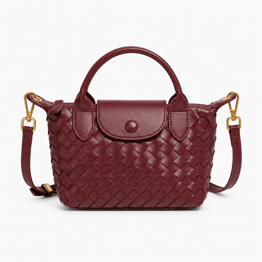 The Sunday Avenue Wine Red Dark Brown Woven Mini Crossbody Bag with Top Handles