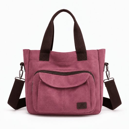 The Sunday Avenue Wine Red Dorothy Grey Canvas Multi-Compartment Tote Bag