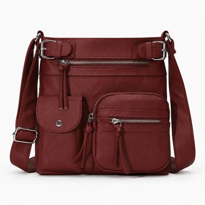The Sunday Avenue Wine Red Dusty Pink Faux Leather Multi-Pocket Crossbody Bag