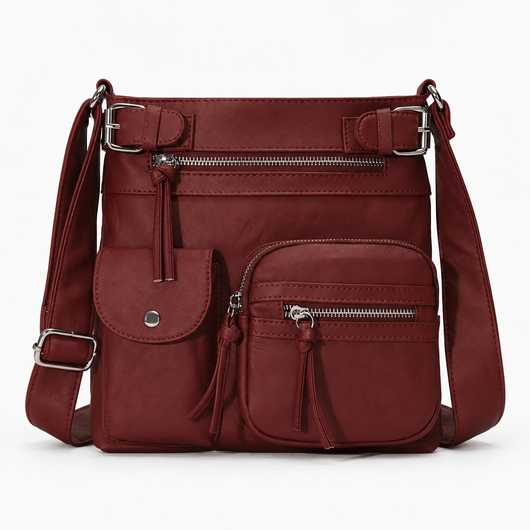 The Sunday Avenue Wine Red Dusty Pink Faux Leather Multi-Pocket Crossbody Bag