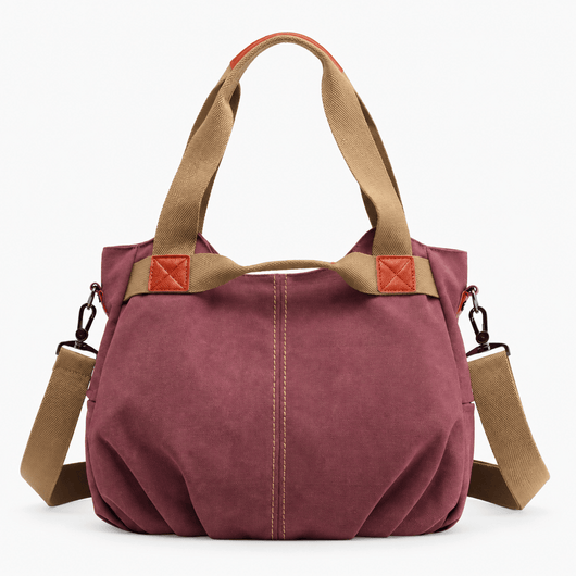 The Sunday Avenue Wine Red Eleanor Blue Canvas Tote Bag with Detachable Crossbody Strap