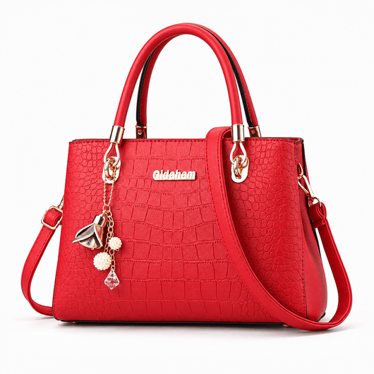 The Sunday Avenue Wine Red White Croco Print Handbag with Detachable Shoulder Strap