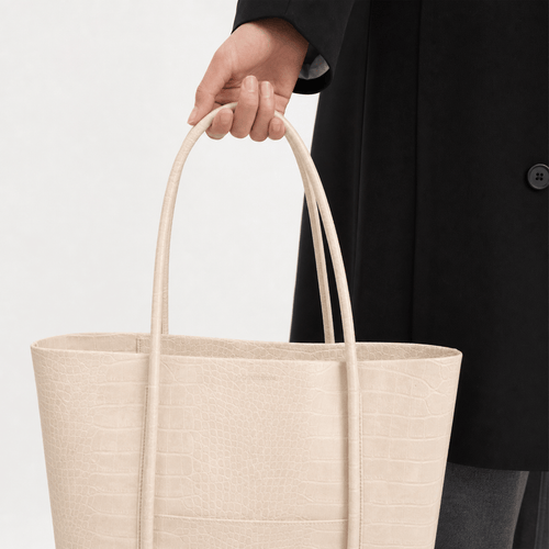 Women's Beige Crocodile Embossed PU Leather Tote Bag