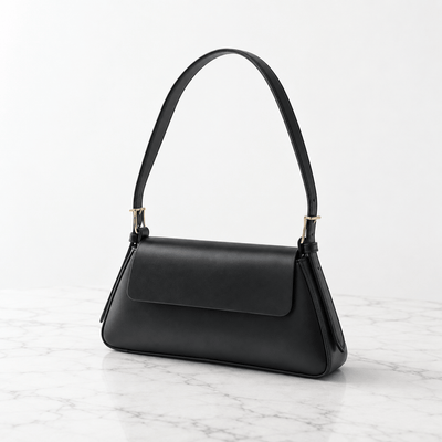 The Sunday Avenue Women's Black Compact Shoulder Bag with Flap Closure