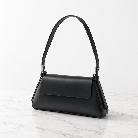 The Sunday Avenue Women's Black Compact Shoulder Bag with Flap Closure