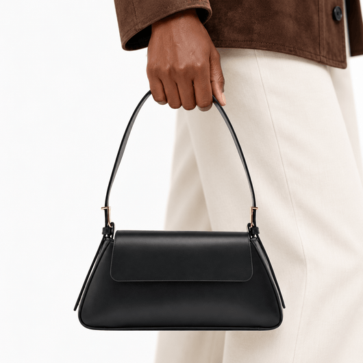 The Sunday Avenue Women's Black Compact Shoulder Bag with Flap Closure