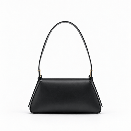 The Sunday Avenue Women's Black Compact Shoulder Bag with Flap Closure