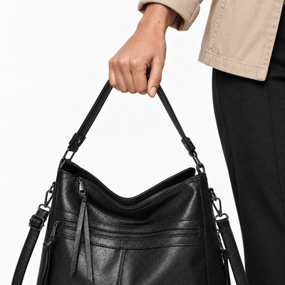 The Sunday Avenue Women's Black PU Leather Multi-Compartment Shoulder Bag