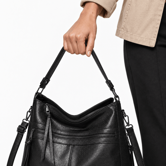 The Sunday Avenue Women's Black PU Leather Multi-Compartment Shoulder Bag