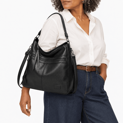 The Sunday Avenue Women's Black PU Leather Multi-Compartment Shoulder Bag