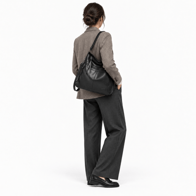 The Sunday Avenue Women's Black PU Leather Multi-Compartment Shoulder Bag