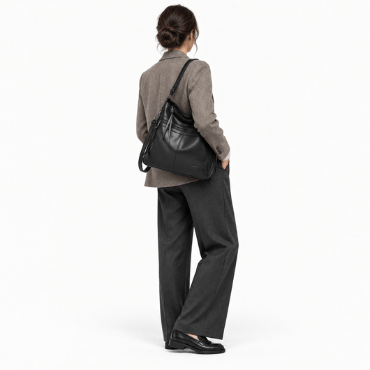 The Sunday Avenue Women's Black PU Leather Multi-Compartment Shoulder Bag