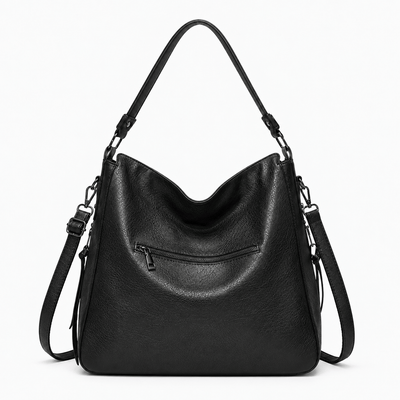 The Sunday Avenue Women's Black PU Leather Multi-Compartment Shoulder Bag