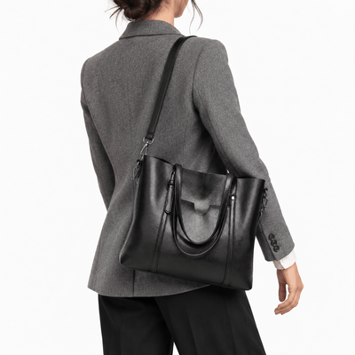 The Sunday Avenue Women's Black PU Leather Tote Bag with Detachable Shoulder Strap