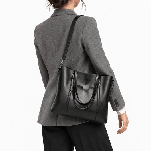The Sunday Avenue Women's Black PU Leather Tote Bag with Detachable Shoulder Strap
