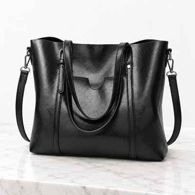 The Sunday Avenue Women's Black PU Leather Tote Bag with Detachable Shoulder Strap