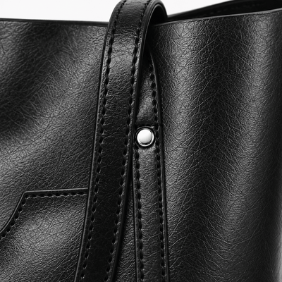 The Sunday Avenue Women's Black PU Leather Tote Bag with Detachable Shoulder Strap