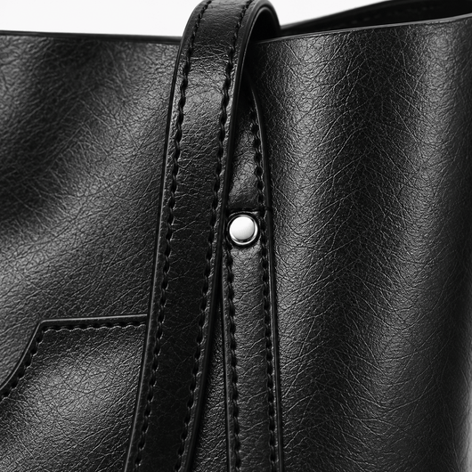 The Sunday Avenue Women's Black PU Leather Tote Bag with Detachable Shoulder Strap