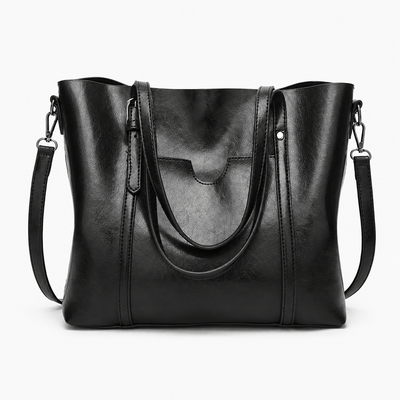 The Sunday Avenue Women's Black PU Leather Tote Bag with Detachable Shoulder Strap