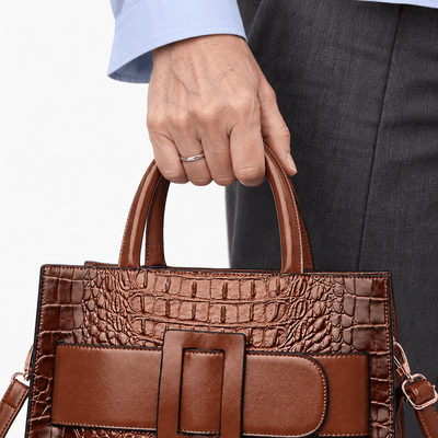 The Sunday Avenue Women's Brown Faux Leather Croco Handbag with Front Buckle