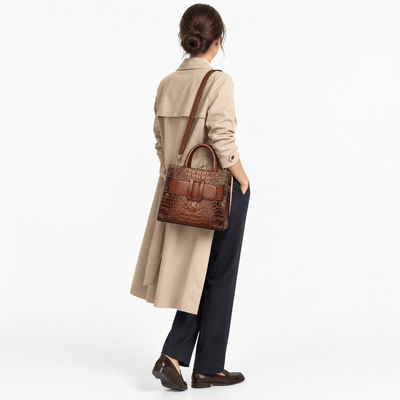 The Sunday Avenue Women's Brown Faux Leather Croco Handbag with Front Buckle