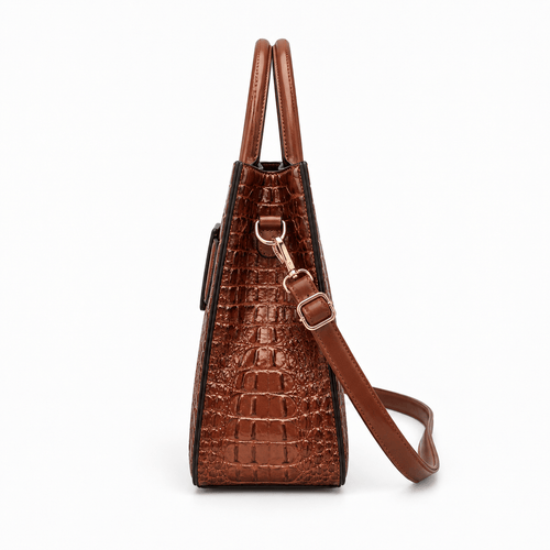 Women's Faux Leather Croco Handbag with Front Buckle - Yolande