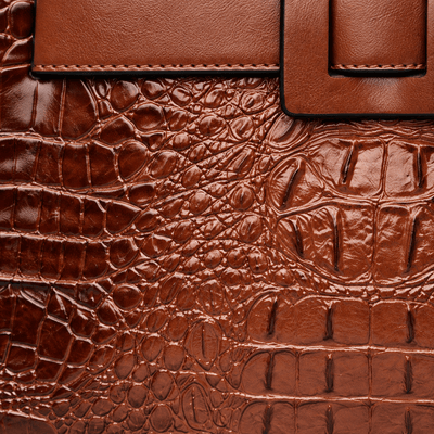 The Sunday Avenue Women's Brown Faux Leather Croco Handbag with Front Buckle