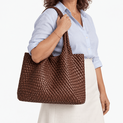 The Sunday Avenue Women's Brown Woven Vegan PU Leather Tote Bag