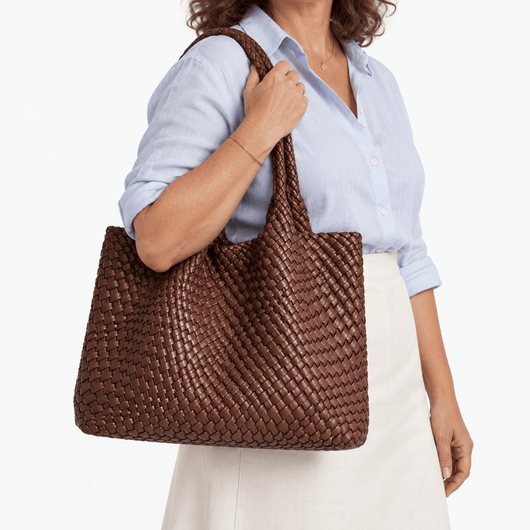 The Sunday Avenue Women's Brown Woven Vegan PU Leather Tote Bag