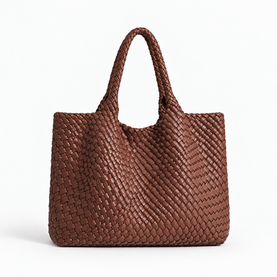 The Sunday Avenue Women's Brown Woven Vegan PU Leather Tote Bag