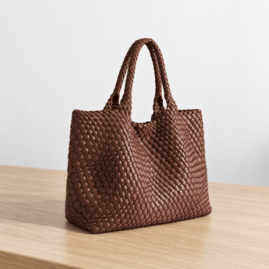 The Sunday Avenue Women's Brown Woven Vegan PU Leather Tote Bag