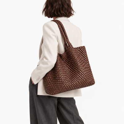 The Sunday Avenue Women's Brown Woven Vegan PU Leather Tote Bag