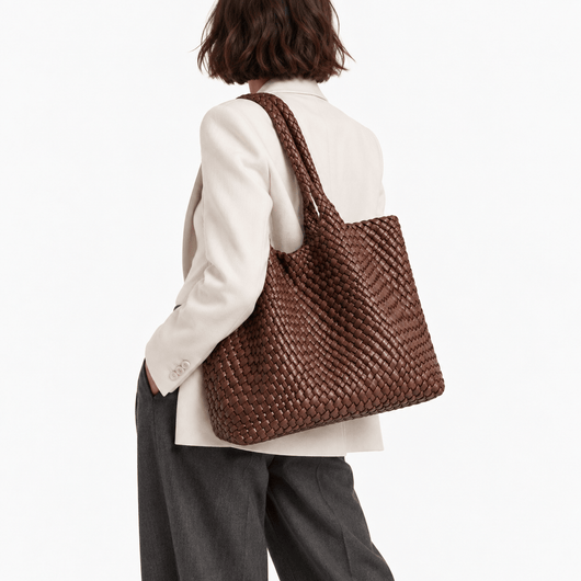 The Sunday Avenue Women's Brown Woven Vegan PU Leather Tote Bag