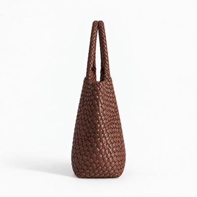 The Sunday Avenue Women's Brown Woven Vegan PU Leather Tote Bag