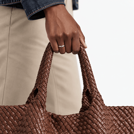 The Sunday Avenue Women's Brown Woven Vegan PU Leather Tote Bag
