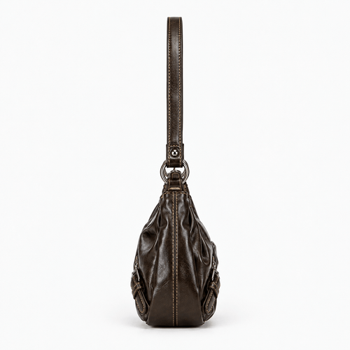 Women’s Synthetic Leather Shoulder Bag with Buckle Detail - Heidi