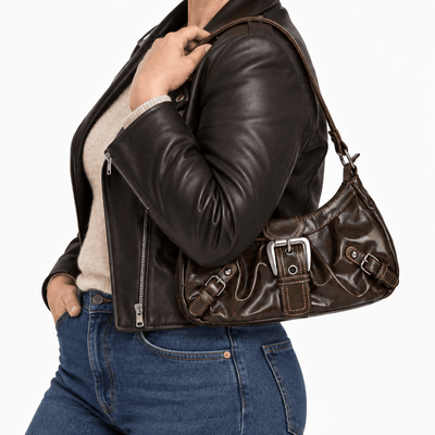 The Sunday Avenue Women’s Dark Brown Synthetic Leather Shoulder Bag with Buckle Detail