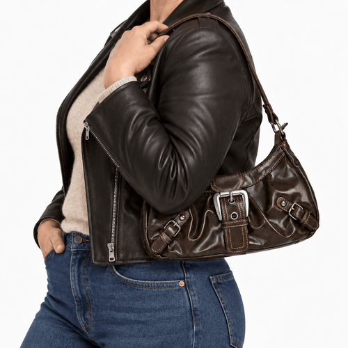 Women’s Synthetic Leather Shoulder Bag with Buckle Detail - Heidi