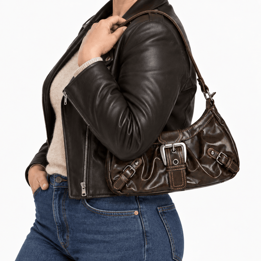 The Sunday Avenue Women’s Dark Brown Synthetic Leather Shoulder Bag with Buckle Detail