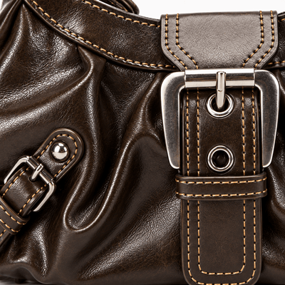 The Sunday Avenue Women’s Dark Brown Synthetic Leather Shoulder Bag with Buckle Detail